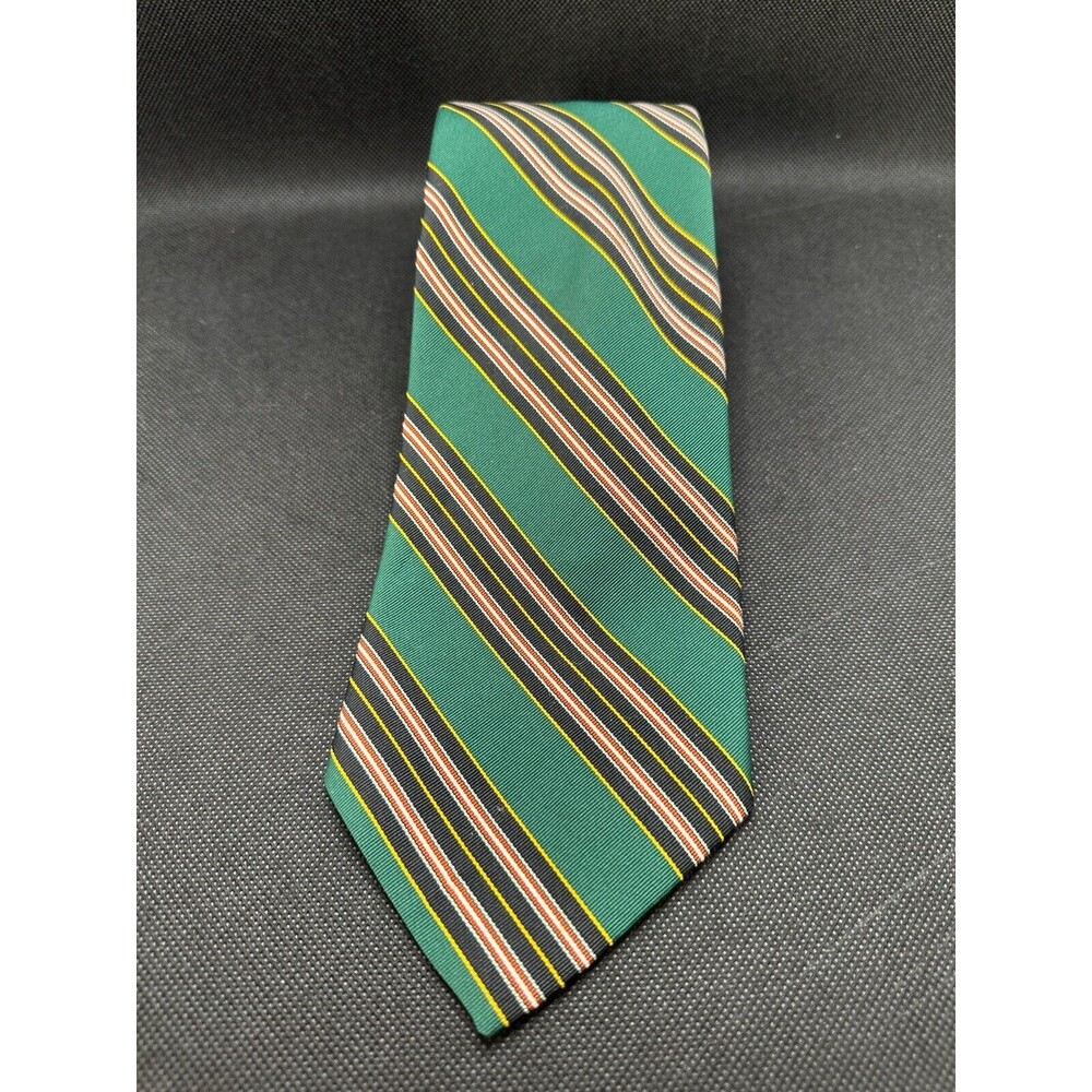 Vintage Sears The Men's Store Tie Arc De Triomphe Green Striped Retro Business